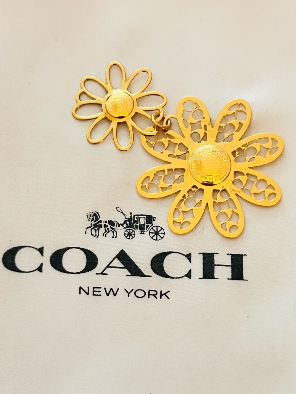 Coach Y2K Gold Tone Flower Charm Pendent Bracelet/ Necklace/ Keychain/ Bag Charm